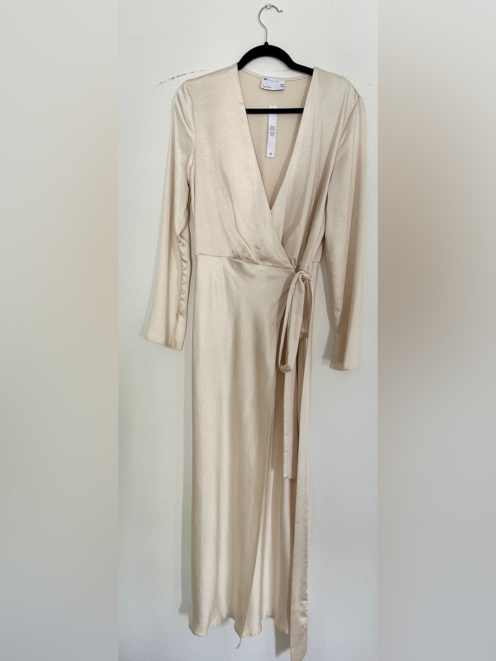 ASOS Cream Satin Wrap Midi Dress